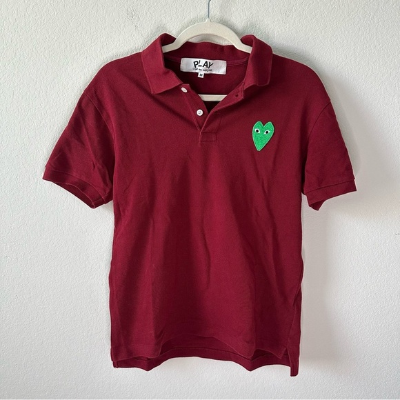 Comme des Garçons Play Burgundy Polo T-Shirt Top SZ M - Picture 1 of 5